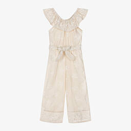 Mayoral-Girls Beige Cotton & Linen Jumpsuit | Childrensalon Outlet