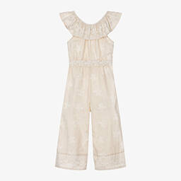 Mayoral-Girls Beige Cotton & Linen Jumpsuit | Childrensalon Outlet