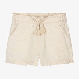 Mayoral-Girls Beige Cotton & Linen Shorts | Childrensalon Outlet