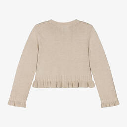 Mayoral-Girls Beige Cotton Lurex Cardigan | Childrensalon Outlet