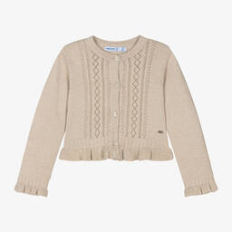 Mayoral-Girls Beige Cotton Lurex Cardigan | Childrensalon Outlet