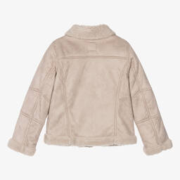 Mayoral-Girls Beige Faux Suede Jacket | Childrensalon Outlet