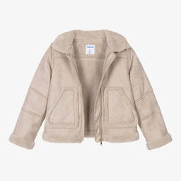 Mayoral-Girls Beige Faux Suede Jacket | Childrensalon Outlet