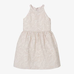 Mayoral-GIrls Beige Floral Jacquard Dress | Childrensalon Outlet