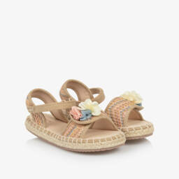 Mayoral-Бежевые цветочные сандалии из джута для девочек | Childrensalon Outlet