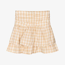 Mayoral-Бежевая хлопковая юбка в клетку с оборками | Childrensalon Outlet