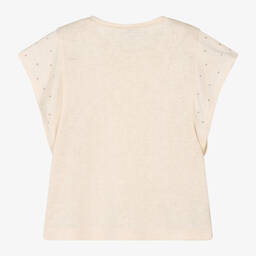 Mayoral-Girls Beige Glitter Studded T-Shirt | Childrensalon Outlet
