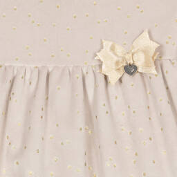 Mayoral-Бежевое бархатное платье в золотистый горошек | Childrensalon Outlet