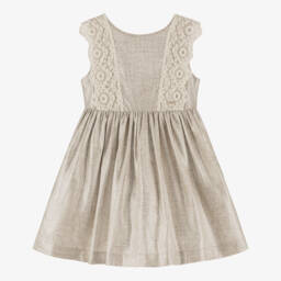 Mayoral-Girls Beige Gown with Lace & Sparkle | Childrensalon Outlet