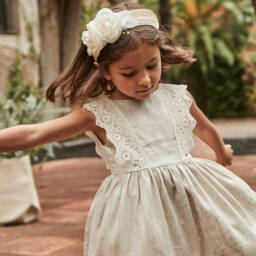 Mayoral-Girls Beige Gown with Lace & Sparkle | Childrensalon Outlet