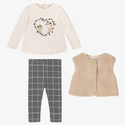 Mayoral-Girls Beige & Grey Leggings Set | Childrensalon Outlet