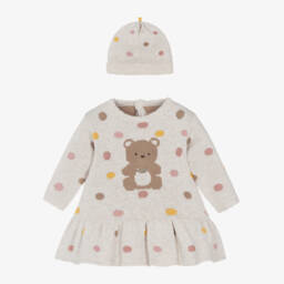 Mayoral Newborn-طقم فستان قطن محبوك لون بيج للمولودات | Childrensalon Outlet