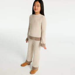 Mayoral-Girls Beige Knit Trousers Ensemble | Childrensalon Outlet