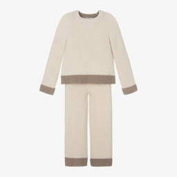 Mayoral-Girls Beige Knit Trousers Ensemble | Childrensalon Outlet