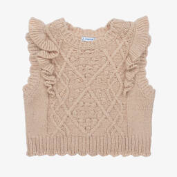 Mayoral-Girls Beige Knitted Sweater Vest | Childrensalon Outlet