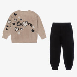 Mayoral-Girls Beige Knitted Trouser Set | Childrensalon Outlet