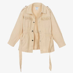 Mayoral-Girls Beige Long Denim Jacket | Childrensalon Outlet