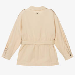 Mayoral-Girls Beige Long Denim Jacket | Childrensalon Outlet