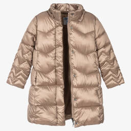 Mayoral-Girls Beige Long Puffer Coat | Childrensalon Outlet
