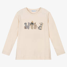Mayoral-Бежевый топ с совой и пайетками для девочек | Childrensalon Outlet