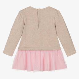 Mayoral-Бежево-розовое платье из хлопка и тюля | Childrensalon Outlet