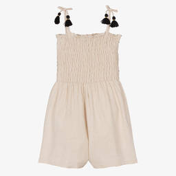 Mayoral-Girls Beige Smocked Playsuit | Childrensalon Outlet