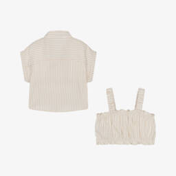 Mayoral-Girls Beige Striped Blouse Duo | Childrensalon Outlet