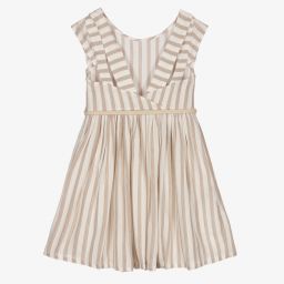Mayoral-Girls Beige Striped Dress | Childrensalon Outlet