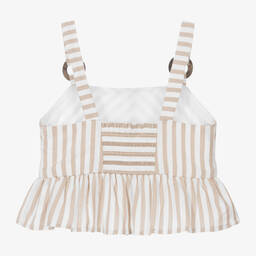 مايورال-توب بلا أكمام فيسكوز وقطن مقلم لون بيج وأبيض | Childrensalon Outlet