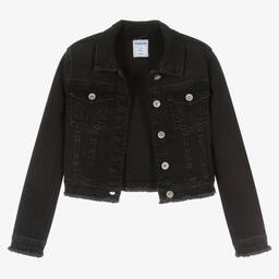 Mayoral-Girls Black Embroidered Denim Jacket | Childrensalon Outlet