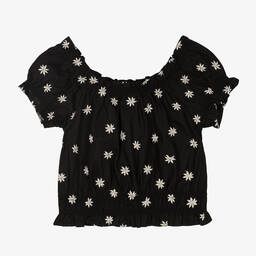 Mayoral-Girls Black Embroidered Floral Blouse | Childrensalon Outlet