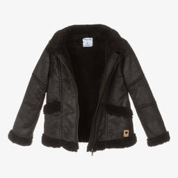 Mayoral-Girls Black Faux Sheepskin Jacket | Childrensalon Outlet