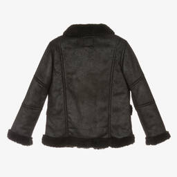 Mayoral-Girls Black Faux Sheepskin Jacket | Childrensalon Outlet