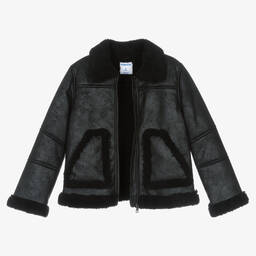 Mayoral-Girls Black Faux Suede Jacket | Childrensalon Outlet
