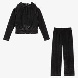 Mayoral-Girls Black Glitter Velour Set | Childrensalon Outlet