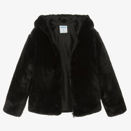 Mayoral-Girls Black Plush Faux Fur Jacket | Childrensalon Outlet