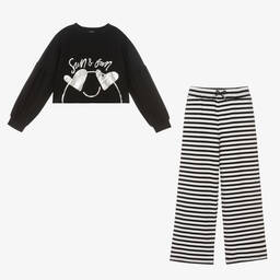 Mayoral-Girls Black & White Striped Trouser Set | Childrensalon Outlet