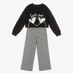 Mayoral-Girls Black & White Striped Trouser Set | Childrensalon Outlet