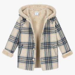 Mayoral-Girls Blue & Beige Check Coat | Childrensalon Outlet