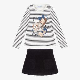 Mayoral-Girls Blue Bouclé Skirt Set | Childrensalon Outlet