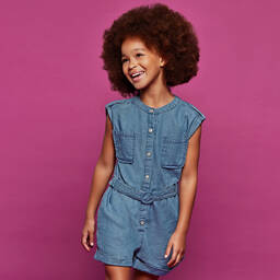 Mayoral-Girls Blue Chambray Playsuit | Childrensalon Outlet