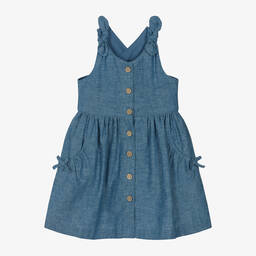 Mayoral-Girls Blue Cotton & Linen Dress | Childrensalon Outlet