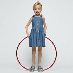 Mayoral-Girls Blue Cotton & Linen Dress | Childrensalon Outlet
