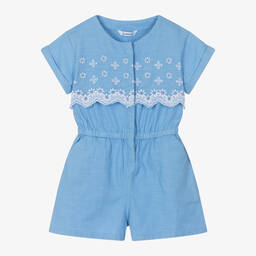 Mayoral-Girls Blue Cotton Playsuit | Childrensalon Outlet