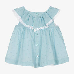 Mayoral-Girls Blue Cotton Plumeti Dress | Childrensalon Outlet
