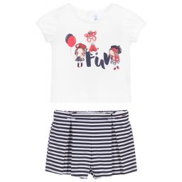 Mayoral-شورت وتوب أطفال بناتي قطن لون أبيض وكحلي | Childrensalon Outlet