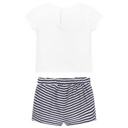 Mayoral-شورت وتوب أطفال بناتي قطن لون أبيض وكحلي | Childrensalon Outlet