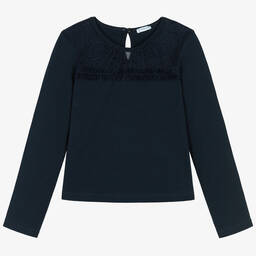 Mayoral-Girls Blue Cotton & Tulle Top | Childrensalon Outlet