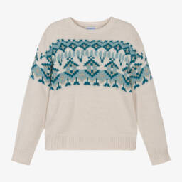 Mayoral-Girls Blue & Cream Fair Isle Sweater | Childrensalon Outlet