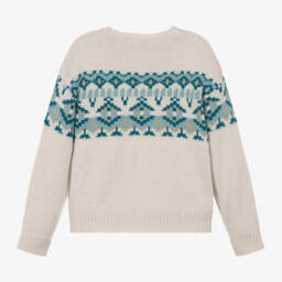 Mayoral-Girls Blue & Cream Fair Isle Sweater | Childrensalon Outlet